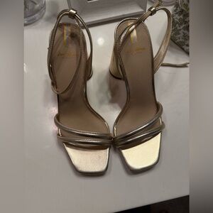 Sam Edelman Metallic Gold Strappy Block Heel Sandals